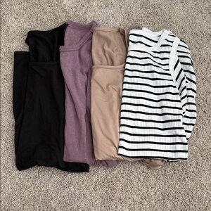 Set of Four Maternity Tank Tops - Black, Purple, Tan, Striped
